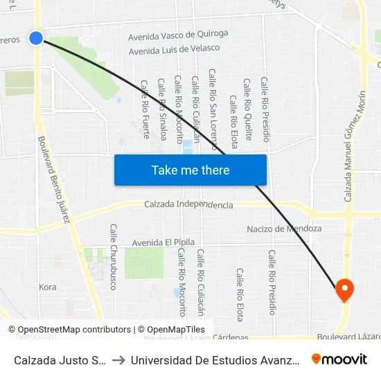 Calzada Justo Sierra, 950_1 to Universidad De Estudios Avanzados Campus Oriente map