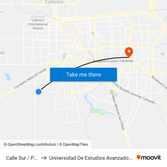 Calle Sur / Poinsetia to Universidad De Estudios Avanzados Campus Oriente map