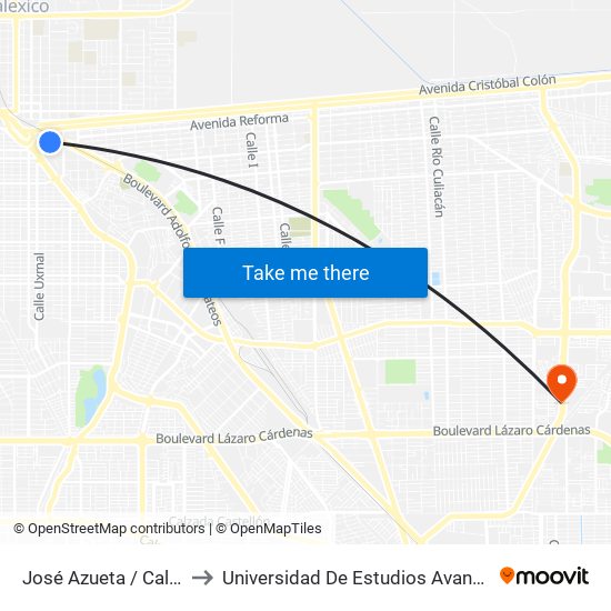 José Azueta / Callejón Reforma to Universidad De Estudios Avanzados Campus Oriente map