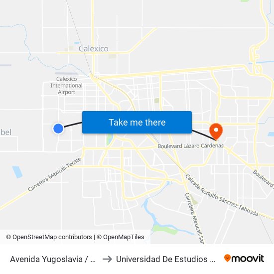 Avenida Yugoslavia / Avenida Jordania Norte to Universidad De Estudios Avanzados Campus Oriente map