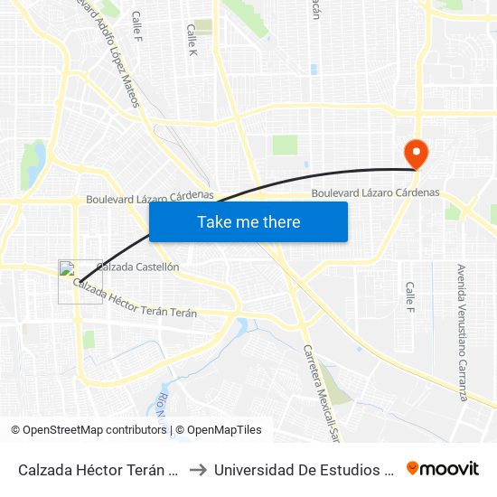 Calzada Héctor Terán Terán / Calzada Anáhuac to Universidad De Estudios Avanzados Campus Oriente map