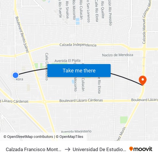 Calzada Francisco Montejano / Manuel Marín Capaceta to Universidad De Estudios Avanzados Campus Oriente map