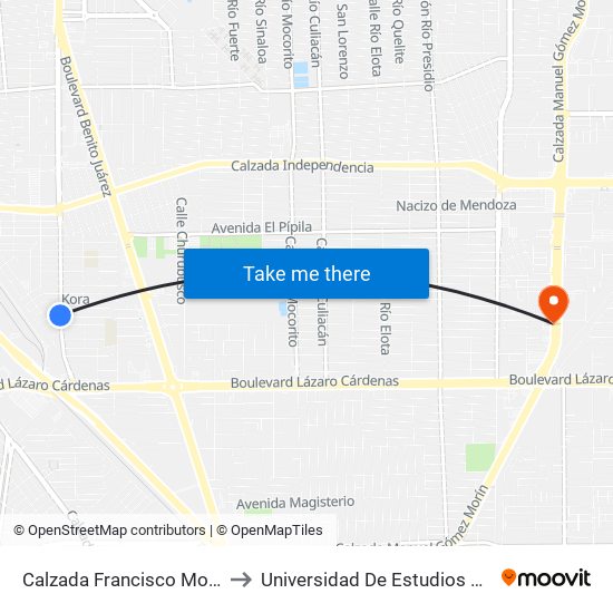 Calzada Francisco Montejano / Martha Weich to Universidad De Estudios Avanzados Campus Oriente map