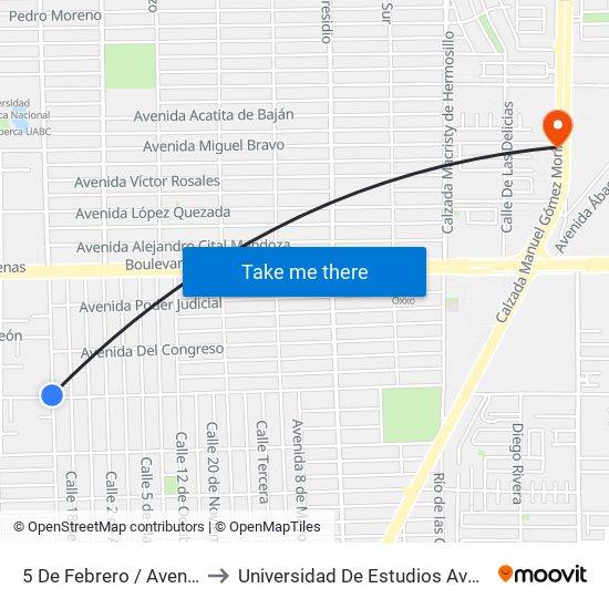 5 De Febrero / Avenida Ayuntamiento to Universidad De Estudios Avanzados Campus Oriente map