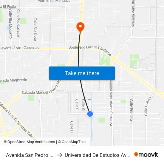 Avenida San Pedro Mezquital / Calle J to Universidad De Estudios Avanzados Campus Oriente map