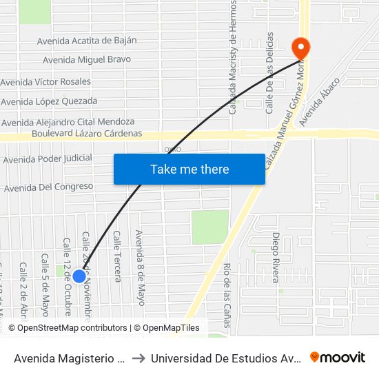 Avenida Magisterio / 11 De Noviembre to Universidad De Estudios Avanzados Campus Oriente map