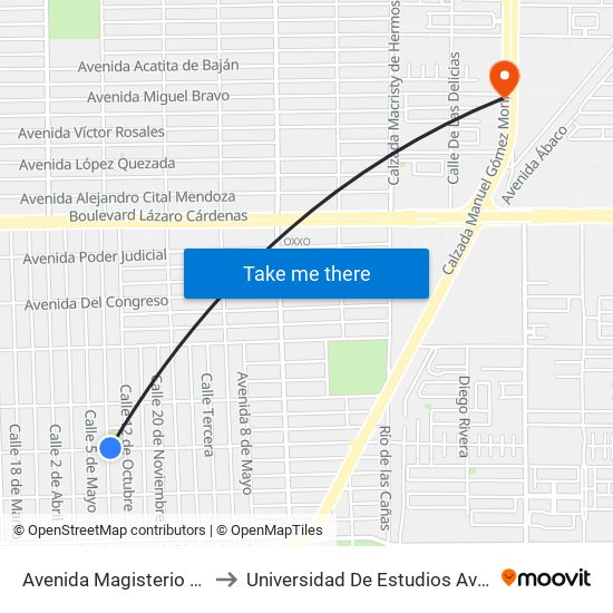 Avenida Magisterio / 16 De Septiembre to Universidad De Estudios Avanzados Campus Oriente map