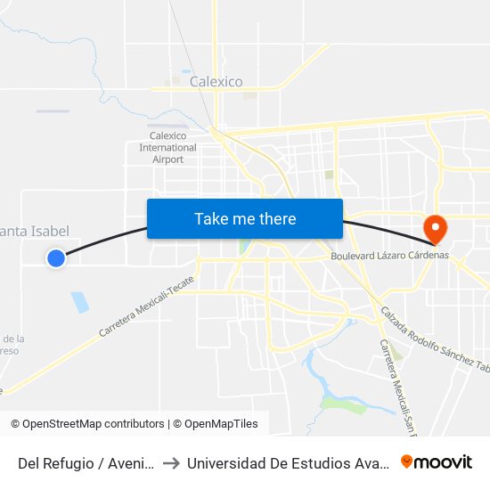 Del Refugio / Avenida San Cristóbal to Universidad De Estudios Avanzados Campus Oriente map