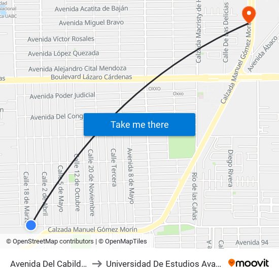 Avenida Del Cabildo / 18 De Marzo to Universidad De Estudios Avanzados Campus Oriente map