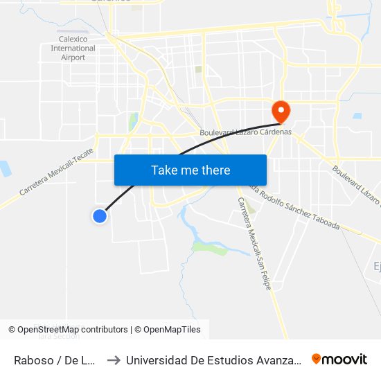 Raboso / De Los Portales to Universidad De Estudios Avanzados Campus Oriente map