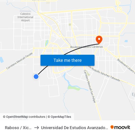 Raboso / Xicalahuata to Universidad De Estudios Avanzados Campus Oriente map