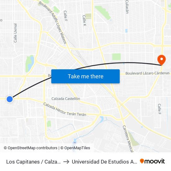 Los Capitanes / Calzada Héctor Terán Terán to Universidad De Estudios Avanzados Campus Oriente map