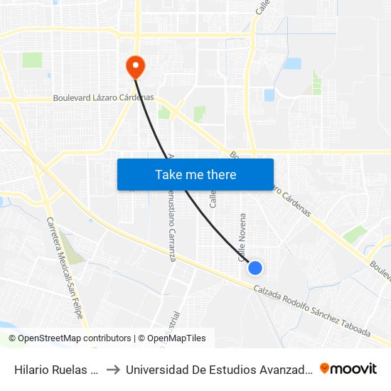 Hilario Ruelas / Doceava to Universidad De Estudios Avanzados Campus Oriente map