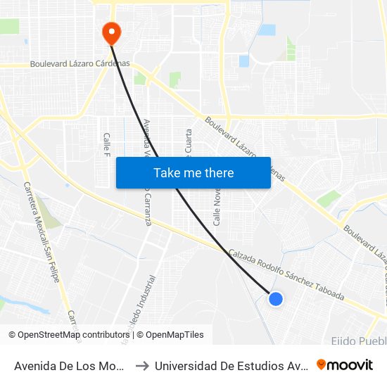 Avenida De Los Mosaicos / Chiquihuite to Universidad De Estudios Avanzados Campus Oriente map