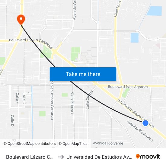 Boulevard Lázaro Cárdenas / Río Verde to Universidad De Estudios Avanzados Campus Oriente map