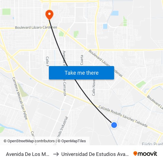Avenida De Los Mosaicos / Tetela to Universidad De Estudios Avanzados Campus Oriente map