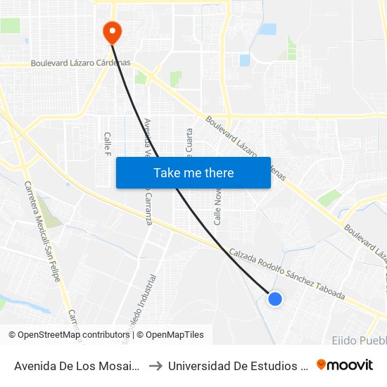 Avenida De Los Mosaicos / Avenida Chiquihuite to Universidad De Estudios Avanzados Campus Oriente map