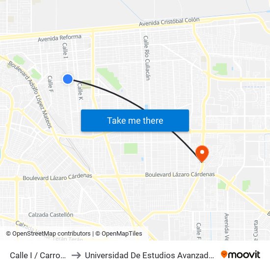 Calle I / Carroceros Sur to Universidad De Estudios Avanzados Campus Oriente map