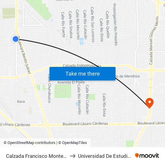 Calzada Francisco Montejano / Avenida José Sánchez Islas to Universidad De Estudios Avanzados Campus Oriente map