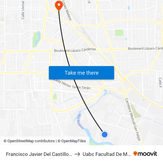 Francisco Javier Del Castillo / Francisco De Paula to Uabc Facultad De Medicina Mexicali map
