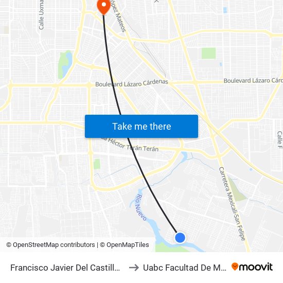 Francisco Javier Del Castillo / José María Del Río to Uabc Facultad De Medicina Mexicali map
