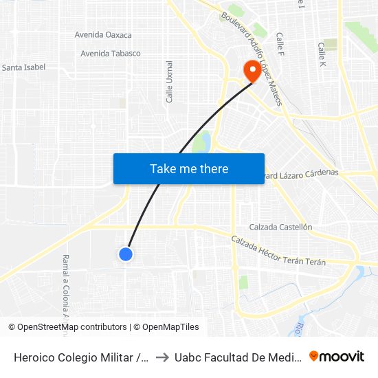 Heroico Colegio Militar / Pedro García to Uabc Facultad De Medicina Mexicali map