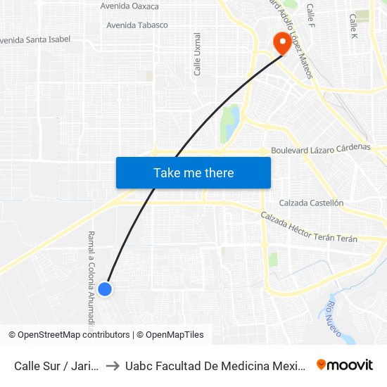 Calle Sur / Jarilla to Uabc Facultad De Medicina Mexicali map