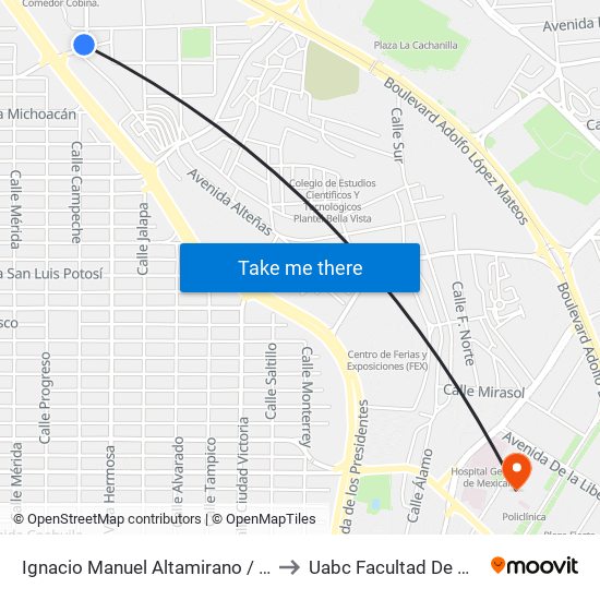 Ignacio Manuel Altamirano / Avenida Pedro Moreno to Uabc Facultad De Medicina Mexicali map