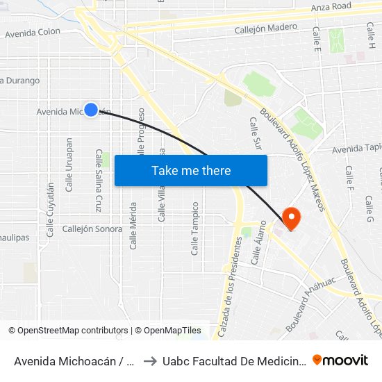 Avenida Michoacán / Acapulco to Uabc Facultad De Medicina Mexicali map