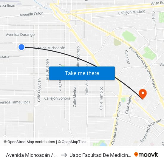Avenida Michoacán / Mazatlán to Uabc Facultad De Medicina Mexicali map