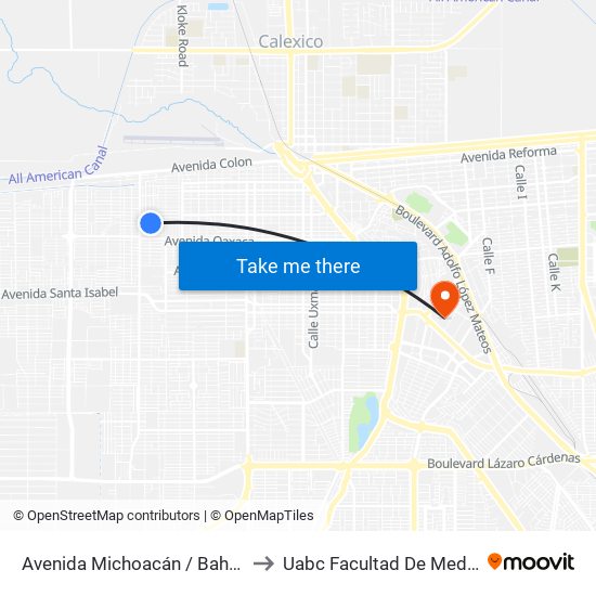 Avenida Michoacán / Bahía De San Jorge to Uabc Facultad De Medicina Mexicali map