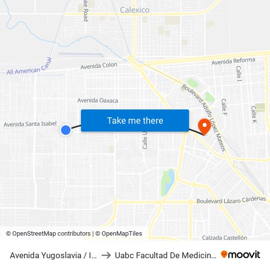 Avenida Yugoslavia / Identidad to Uabc Facultad De Medicina Mexicali map