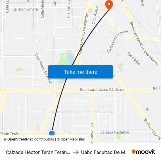 Calzada Héctor Terán Terán / A Ejido Xochimilco to Uabc Facultad De Medicina Mexicali map