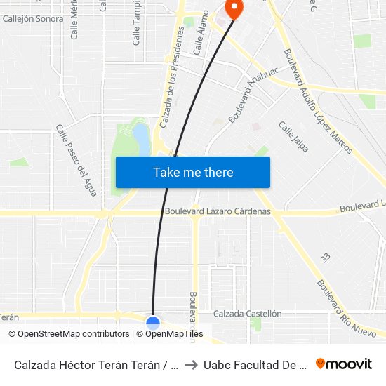 Calzada Héctor Terán Terán / Calzada De Los Monarcas to Uabc Facultad De Medicina Mexicali map