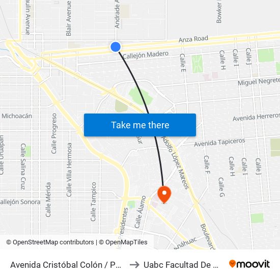 Avenida Cristóbal Colón / Pedro F. Pérez Y Ramírez to Uabc Facultad De Medicina Mexicali map