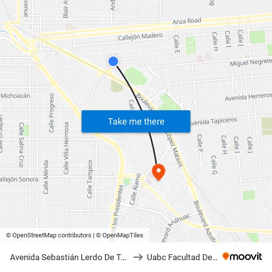 Avenida Sebastián Lerdo De Tejada / Pedro Pérez Y Ramírez to Uabc Facultad De Medicina Mexicali map