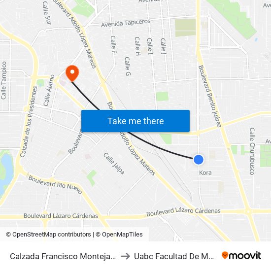 Calzada Francisco Montejano / Arturo Pompa to Uabc Facultad De Medicina Mexicali map
