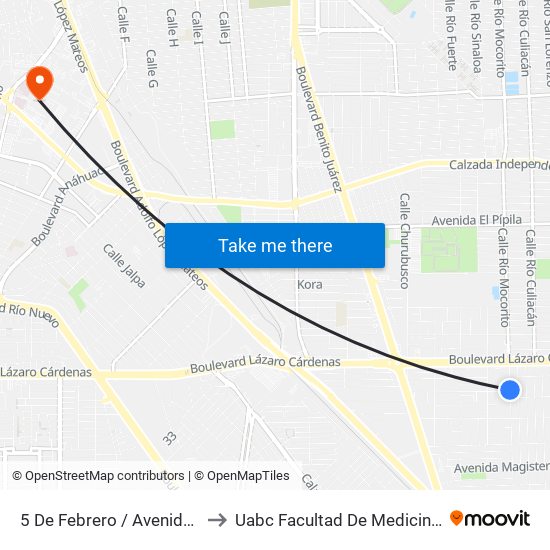 5 De Febrero / Avenida Torreón to Uabc Facultad De Medicina Mexicali map