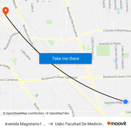 Avenida Magisterio1 De Mayo to Uabc Facultad De Medicina Mexicali map