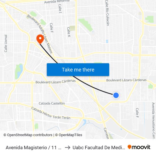 Avenida Magisterio / 11 De Noviembre to Uabc Facultad De Medicina Mexicali map