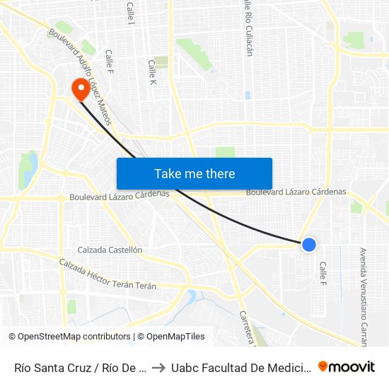 Río Santa Cruz / Río De Las Cañas to Uabc Facultad De Medicina Mexicali map