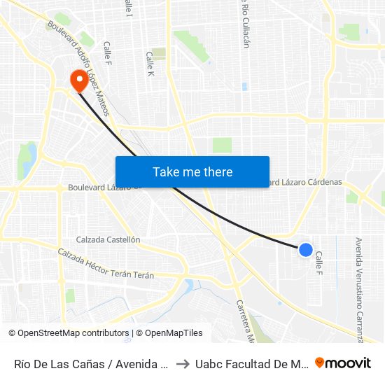 Río De Las Cañas / Avenida Presa Miguel Hidalgo to Uabc Facultad De Medicina Mexicali map