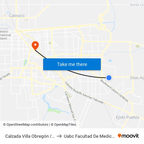 Calzada Villa Obregón / Río Congo to Uabc Facultad De Medicina Mexicali map