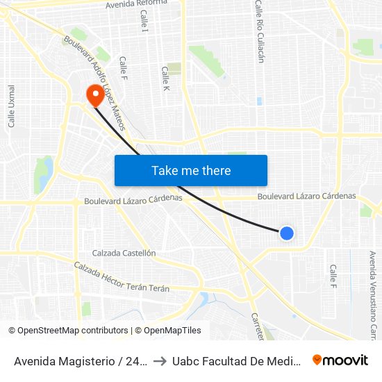 Avenida Magisterio / 24 De Octubre to Uabc Facultad De Medicina Mexicali map
