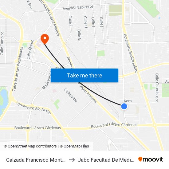 Calzada Francisco Montejano / María to Uabc Facultad De Medicina Mexicali map