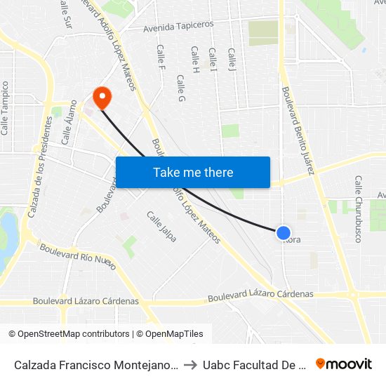 Calzada Francisco Montejano / Manuel Marín Capaceta to Uabc Facultad De Medicina Mexicali map