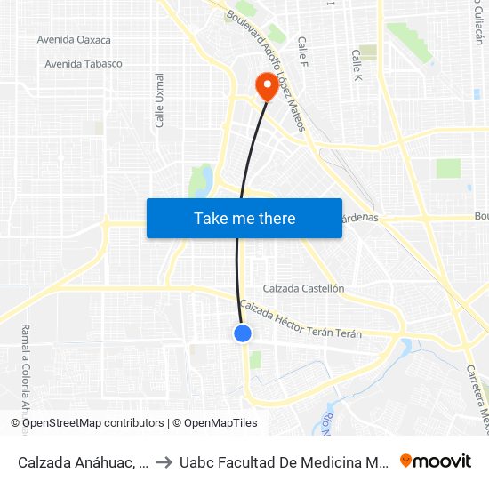 Calzada Anáhuac, 398 to Uabc Facultad De Medicina Mexicali map