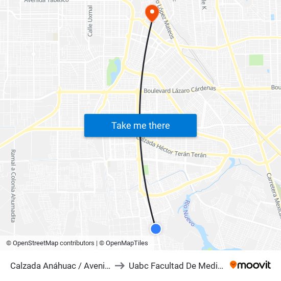 Calzada Anáhuac / Avenida Montalbo to Uabc Facultad De Medicina Mexicali map