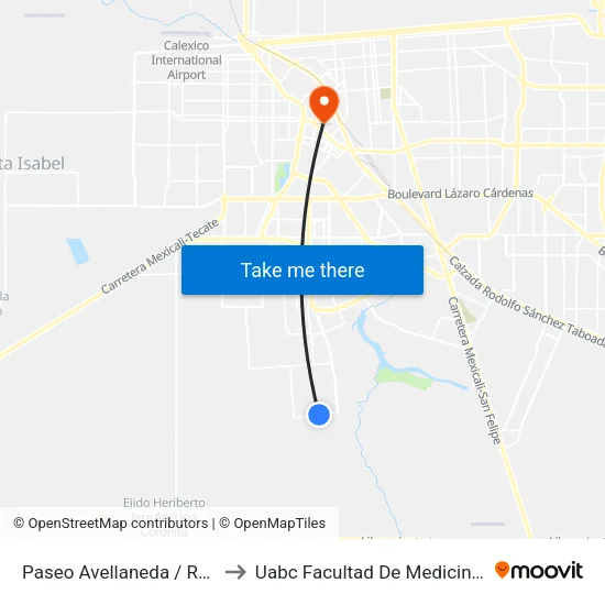 Paseo Avellaneda / Redondela to Uabc Facultad De Medicina Mexicali map