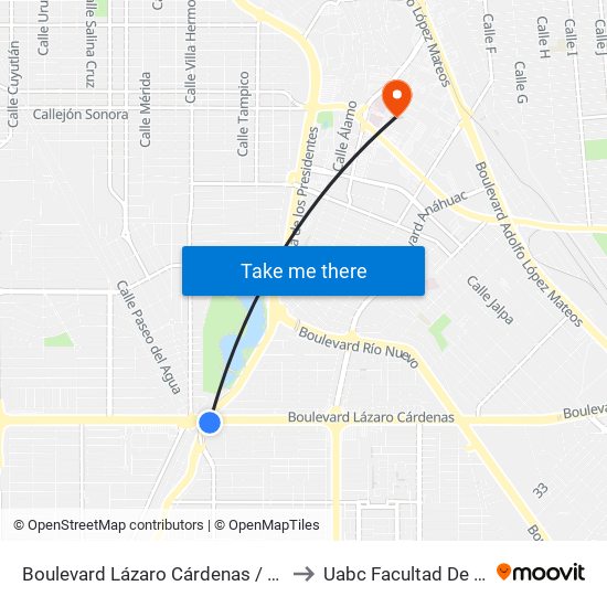 Boulevard Lázaro Cárdenas / Calzada De Los Presidentes to Uabc Facultad De Medicina Mexicali map